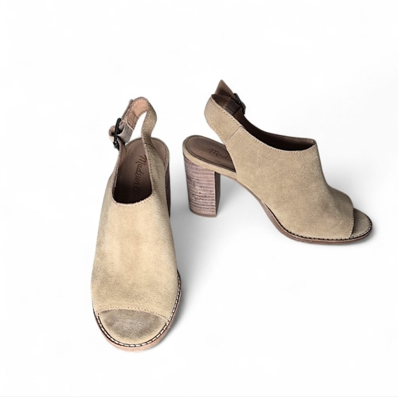 Madewell Cary Genuine Suede Leather  Sling Back Peep Toe Block Heel Sandals 7.5 - Picture 2 of 13
